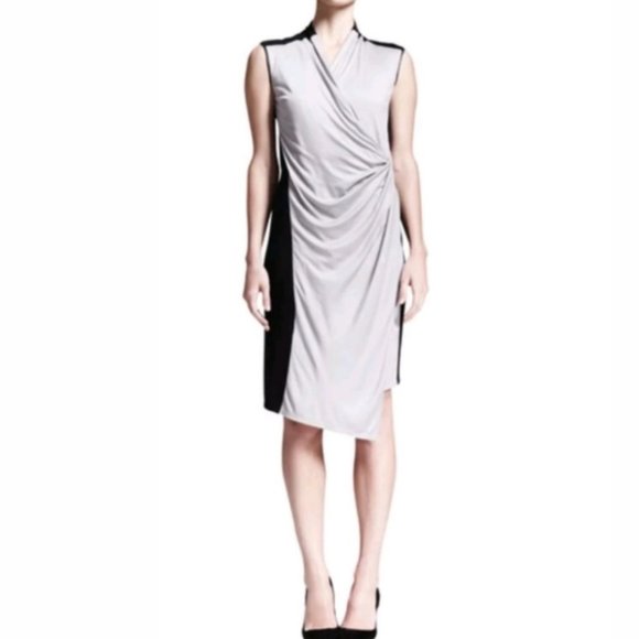 ⭐For Bundles Only⭐ Helmut Lang Jersey Surplice Faux Wrap Dress Black / Grey M - Picture 1 of 8